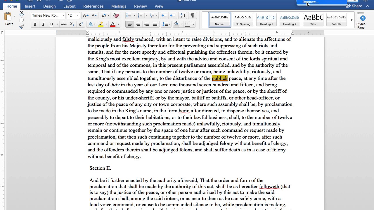How to edit and replace words in word for machine